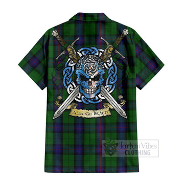 Armstrong Tartan Hawaiian Shirt with Family Crest Celtic Skull Style