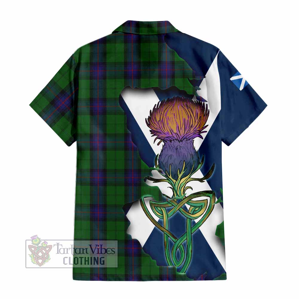 Tartan Vibes Clothing Armstrong Tartan Family Crest Short Sleeve Button Shirt Scottish Thistle Celtic Inspired