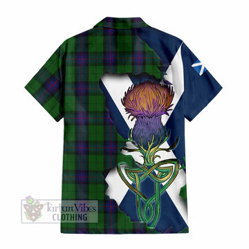 Tartan Vibes Clothing Armstrong Tartan Family Crest Short Sleeve Button Shirt Scottish Thistle Celtic Inspired