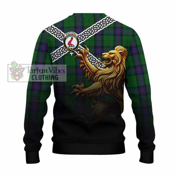 Tartan Vibes Clothing Armstrong Crest Tartan Knitted Sweater with Golden Lion Emblem Celtic Style