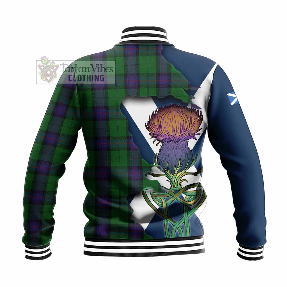Tartan Vibes Clothing Armstrong Tartan Family Crest Baseball Jacket Scottish Thistle Celtic Inspired