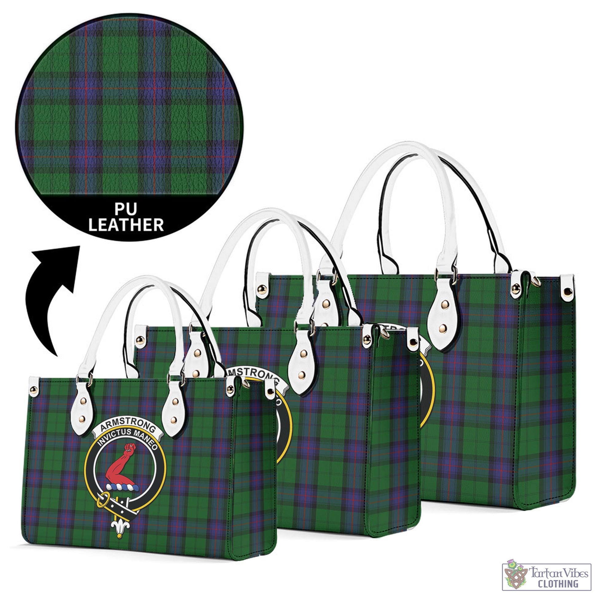 Tartan Vibes Clothing Armstrong Tartan Luxury Leather Handbags with Family Crest