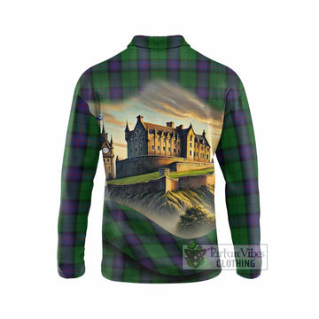 Tartan Vibes Clothing Armstrong Tartan Family Crest Long Sleeve Polo Shirt with Scottish Ancient Castle Style