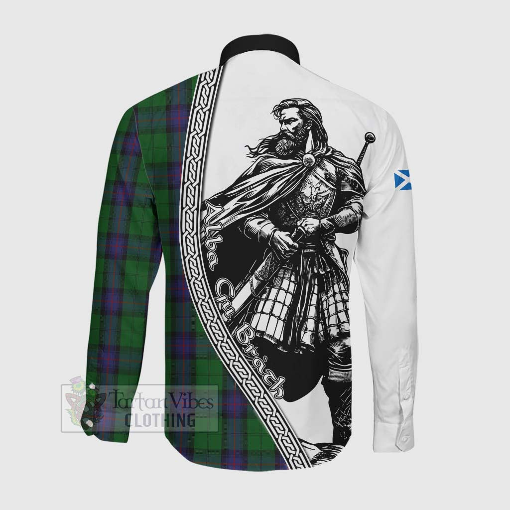 Tartan Vibes Clothing Armstrong Tartan Clan Crest Long Sleeve Button Shirt with Highlander Warrior Celtic Style