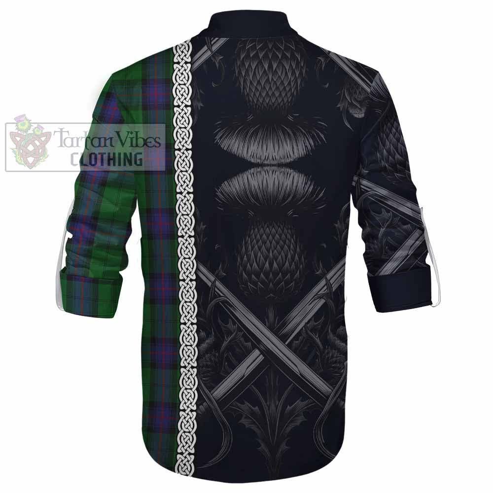 Tartan Vibes Clothing Armstrong Tartan Ghillie Kilt Shirt with Family Crest Cross Sword Thistle Celtic Vibes