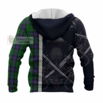 Tartan Vibes Clothing Armstrong Tartan Knitted Hoodie with Family Crest Cross Sword Thistle Celtic Vibes