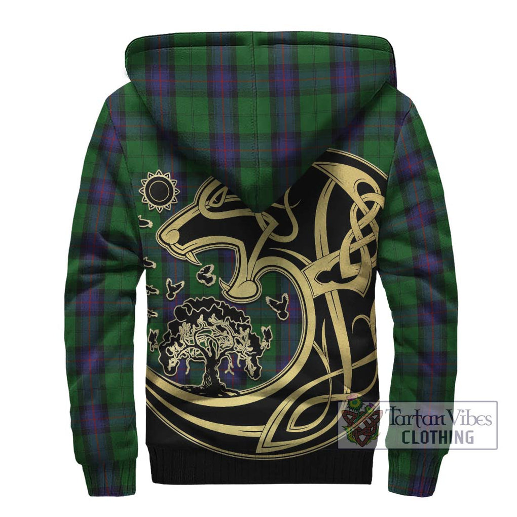 Armstrong Tartan Sherpa Hoodie with Family Crest Celtic Wolf Style - Tartan Vibes Clothing