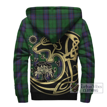 Armstrong Tartan Sherpa Hoodie with Family Crest Celtic Wolf Style - Tartan Vibes Clothing