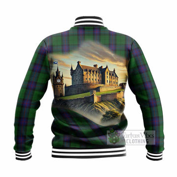 Tartan Vibes Clothing Armstrong Tartan Family Crest Baseball Jacket with Scottish Ancient Castle Style