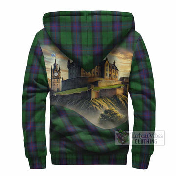 Armstrong Tartan Family Crest Sherpa Hoodie with Scottish Ancient Castle Style