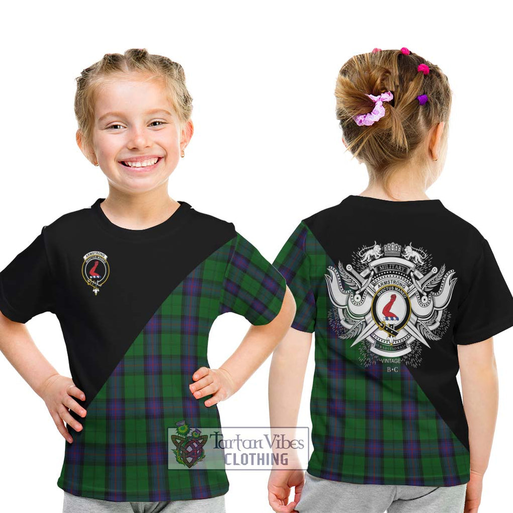 Armstrong Tartan Kid T-Shirt with Family Crest and Military Logo Style - Tartanvibesclothing Shop