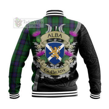 Tartan Vibes Clothing Armstrong Tartan Family Crest Baseball Jacket Lion Rampant Royal Thistle Shield Celtic Inspired
