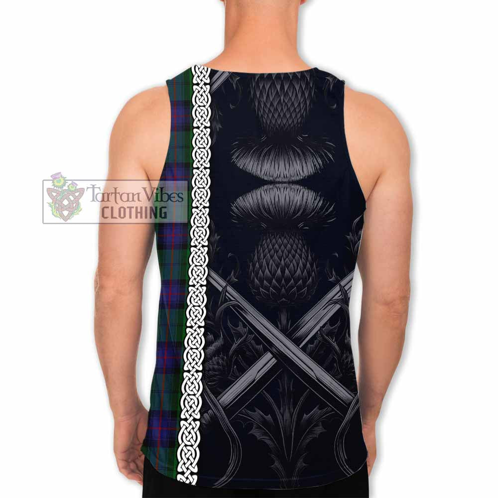 Tartan Vibes Clothing Armstrong Tartan Men's Tank Top with Family Crest Cross Sword Thistle Celtic Vibes
