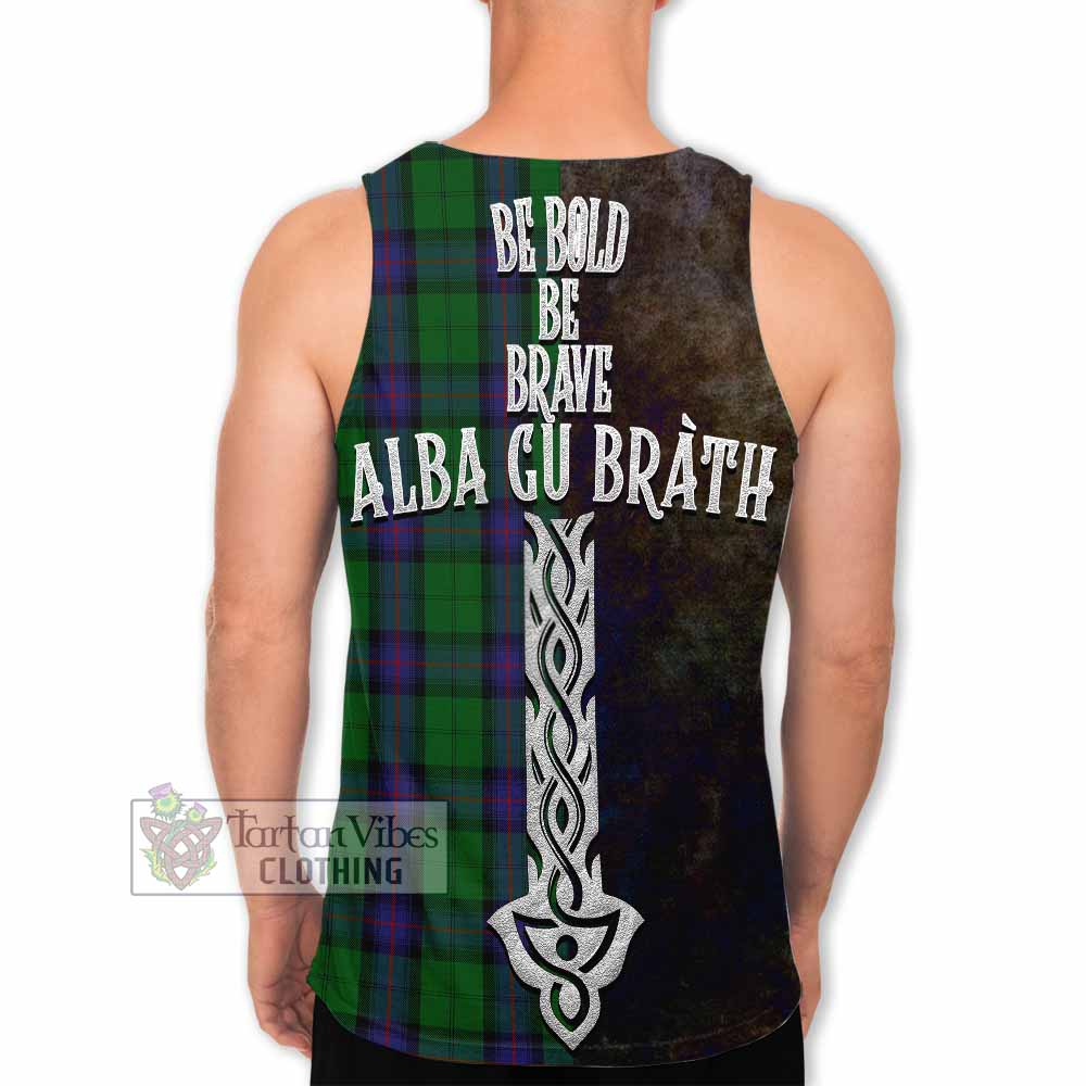 Tartan Vibes Clothing Armstrong Tartan Family Crest Men's Tank Top Alba Gu Brath Be Brave Lion Ancient Style