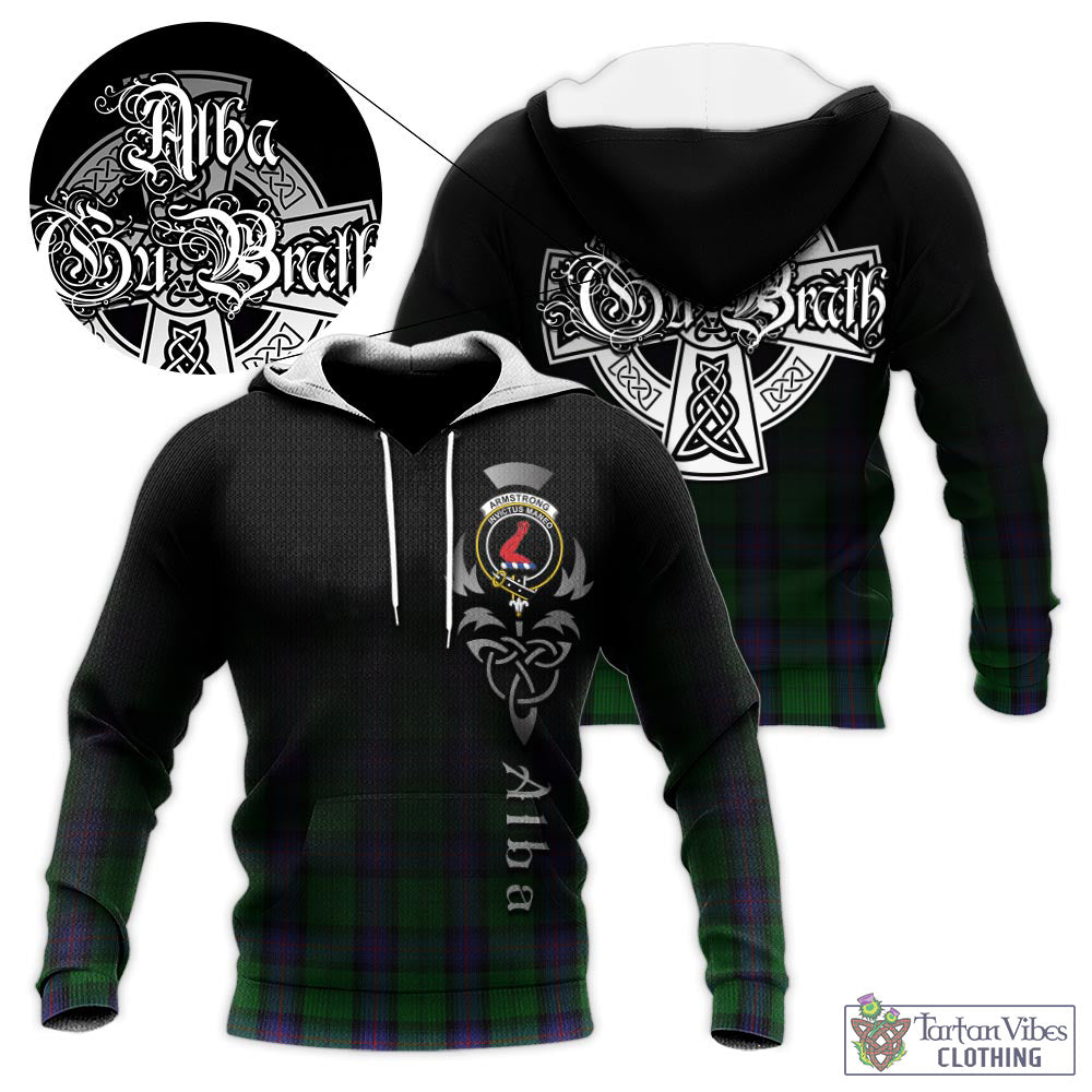 Tartan Vibes Clothing Armstrong Tartan Knitted Hoodie Featuring Alba Gu Brath Family Crest Celtic Inspired