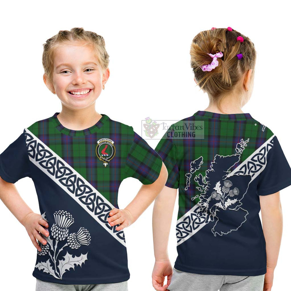 Tartan Vibes Clothing Armstrong Tartan Kid T-Shirt Featuring Thistle and Scotland Map