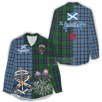 Tartan Vibes Clothing Armstrong Tartan Women's Casual Shirt Happy St. Andrew's Day Half Tartan Style