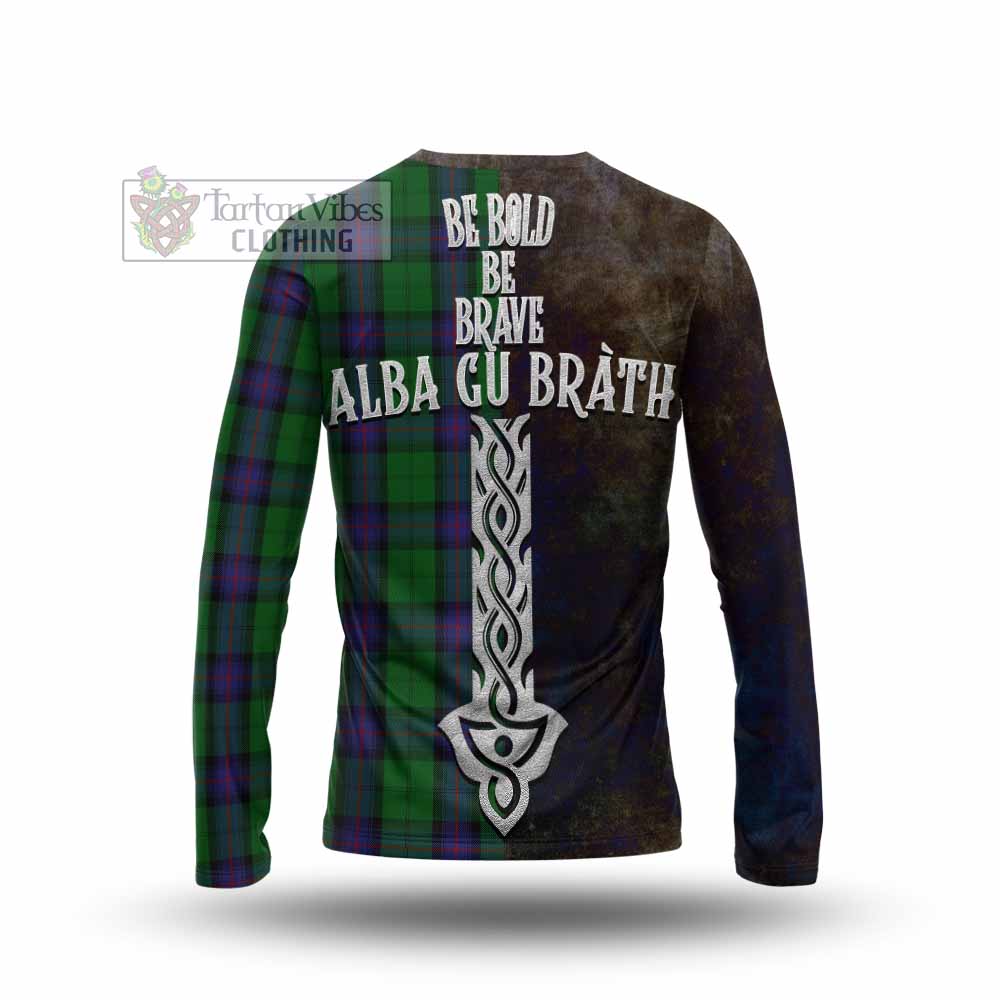 Tartan Vibes Clothing Armstrong Tartan Family Crest Long Sleeve T-Shirt Alba Gu Brath Be Brave Lion Ancient Style