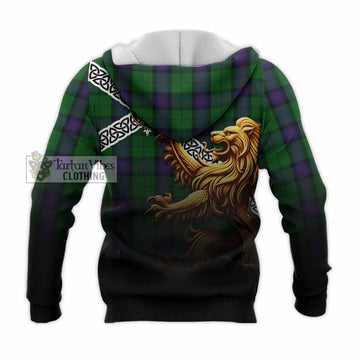 Armstrong Crest Tartan Knitted Hoodie with Golden Lion Emblem Celtic Style