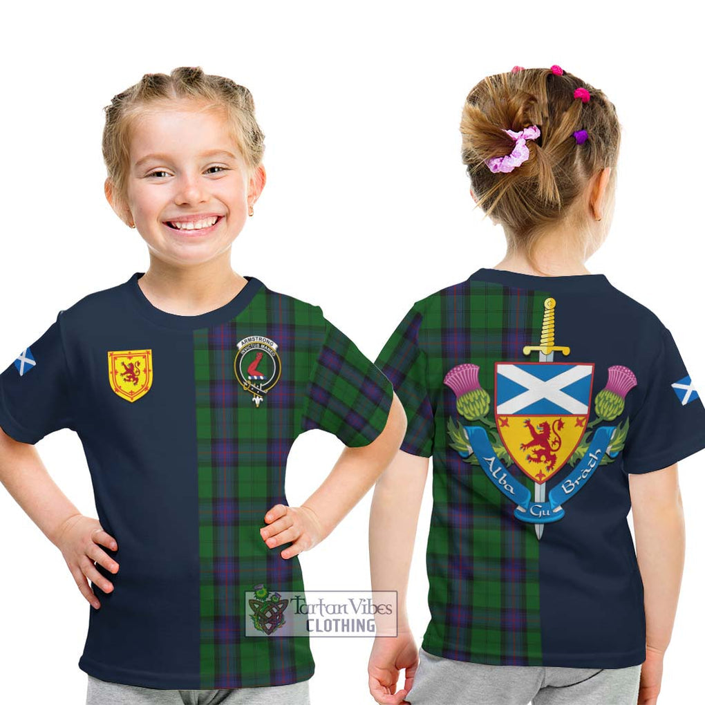 Tartan Vibes Clothing Armstrong Tartan Kid T-Shirt with Scottish Lion Royal Arm Half Style