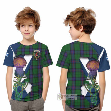 Tartan Vibes Clothing Armstrong Tartan Family Crest Kid T-Shirt Scottish Thistle Celtic Inspired