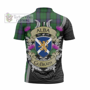 Armstrong Tartan Family Crest Zipper Polo Shirt Lion Rampant Royal Thistle Shield Celtic Inspired