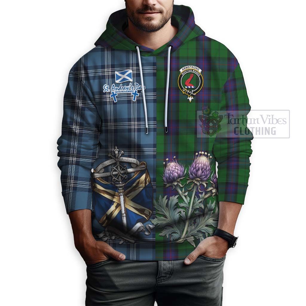 Tartan Vibes Clothing Armstrong Tartan Hoodie Happy St. Andrew's Day Half Tartan Style