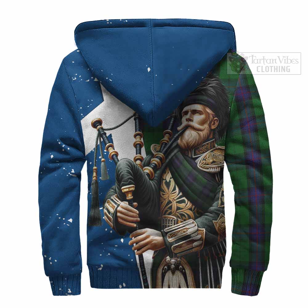 Tartan Vibes Clothing Armstrong Tartan Sherpa Hoodie with Family Crest Scottish Bagpiper Vibes