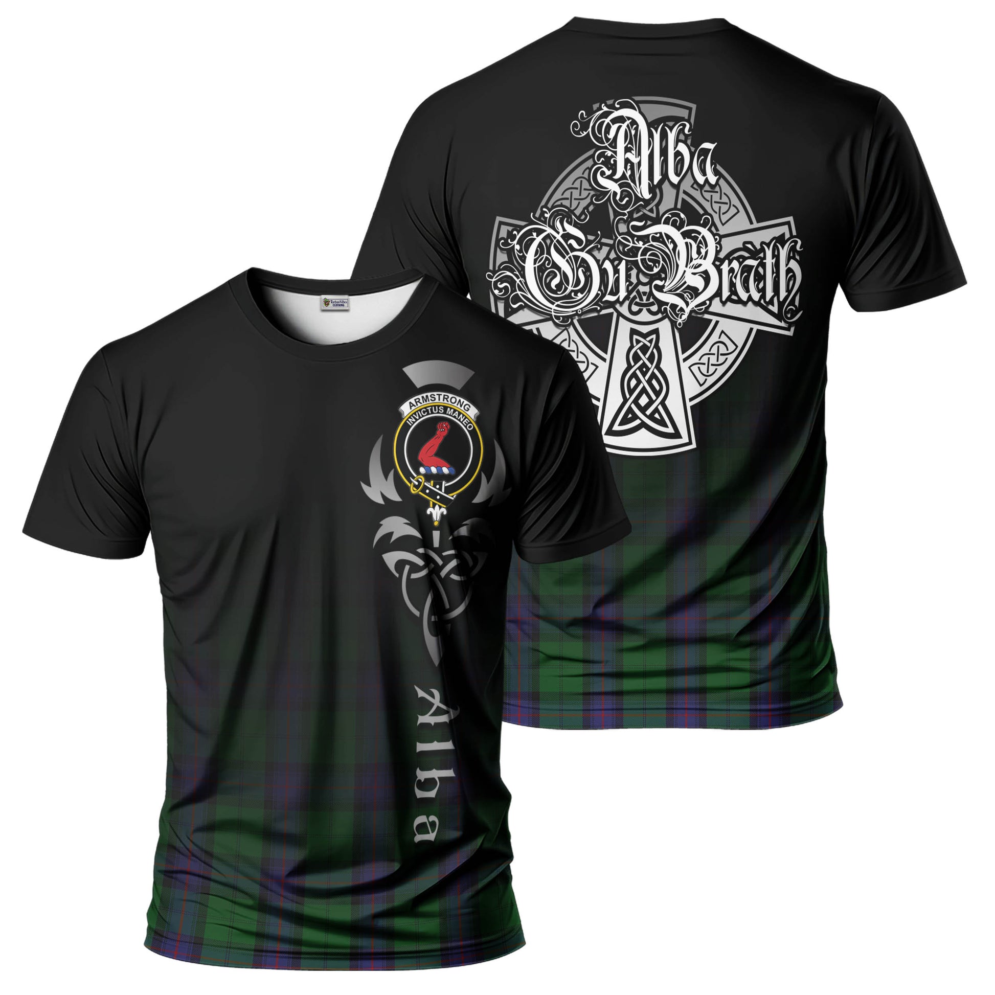 Tartan Vibes Clothing Armstrong Tartan T-Shirt Featuring Alba Gu Brath Family Crest Celtic Inspired