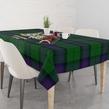 Armstrong Tartan Tablecloth with Clan Crest and the Golden Sword of Courageous Legacy