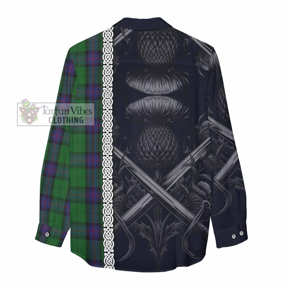 Tartan Vibes Clothing Armstrong Tartan Women's Casual Shirt with Family Crest Cross Sword Thistle Celtic Vibes