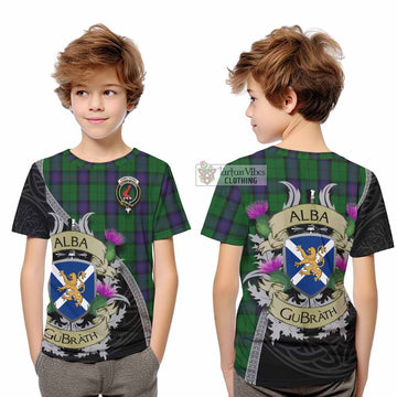 Tartan Vibes Clothing Armstrong Tartan Family Crest Kid T-Shirt Lion Rampant Royal Thistle Shield Celtic Inspired