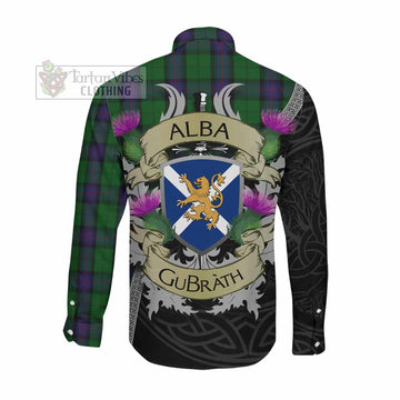 Armstrong Tartan Family Crest Long Sleeve Button Shirt Lion Rampant Royal Thistle Shield Celtic Inspired