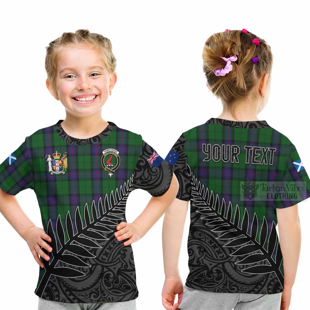 Tartan Vibes Clothing Armstrong Crest Tartan Kid T-Shirt with New Zealand Silver Fern Half Style