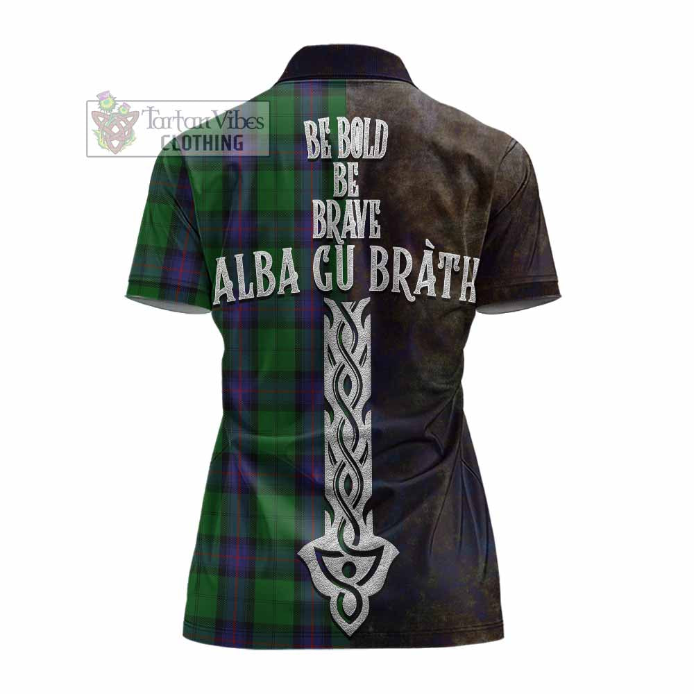 Tartan Vibes Clothing Armstrong Tartan Family Crest Women's Polo Shirt Alba Gu Brath Be Brave Lion Ancient Style