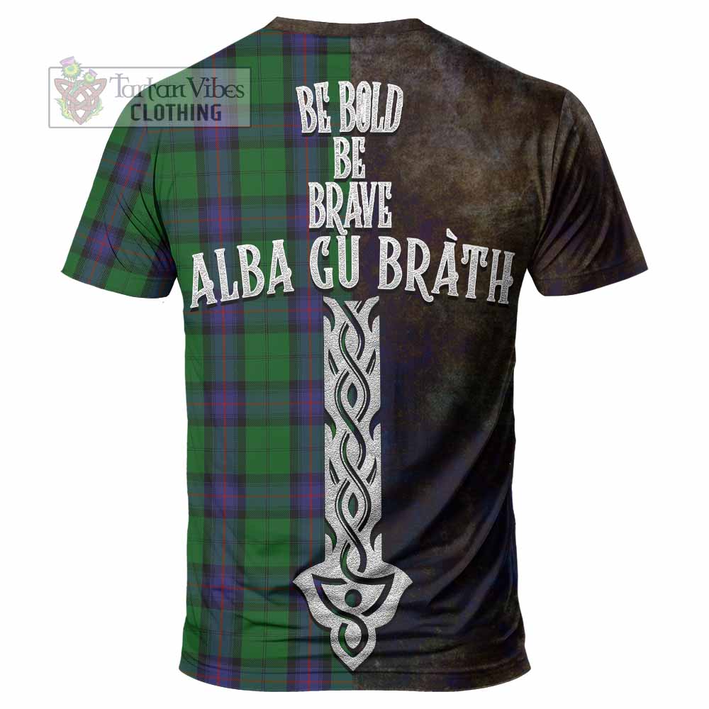 Tartan Vibes Clothing Armstrong Tartan Family Crest T-Shirt Alba Gu Brath Be Brave Lion Ancient Style