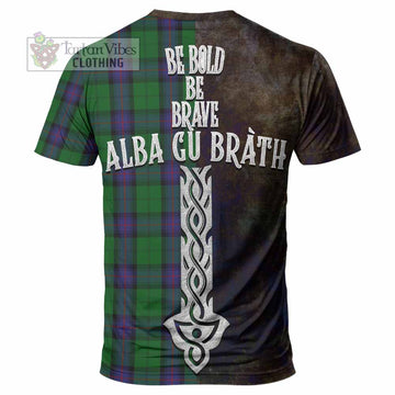 Tartan Vibes Clothing Armstrong Tartan Family Crest T-Shirt Alba Gu Brath Be Brave Lion Ancient Style