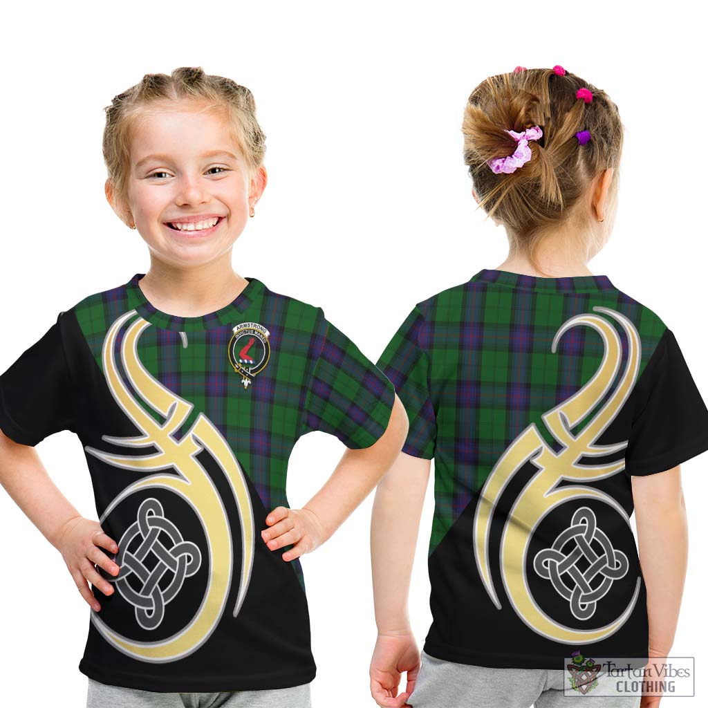 Armstrong Tartan Kid T-Shirt with Family Crest and Celtic Symbol Style - Tartan Vibes Clothing