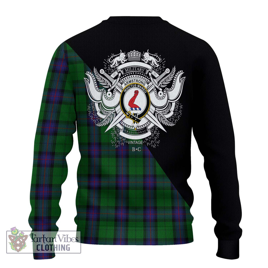 Armstrong Tartan Knitted Sweater with Family Crest and Military Logo Style - Tartanvibesclothing Shop