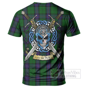 Tartan Vibes Clothing Armstrong Tartan T-Shirt with Family Crest Celtic Skull Style