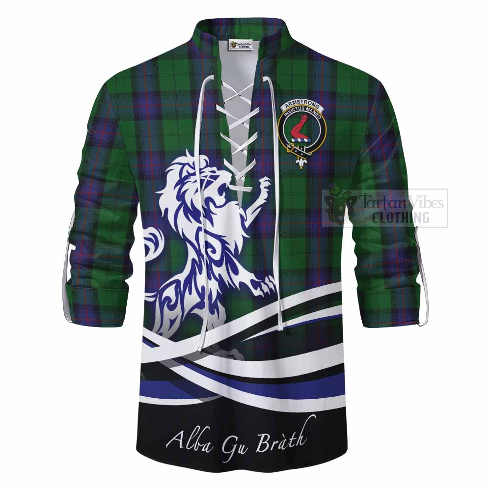 Tartan Vibes Clothing Armstrong Tartan Ghillie Kilt Shirt with Alba Gu Brath Regal Lion Emblem
