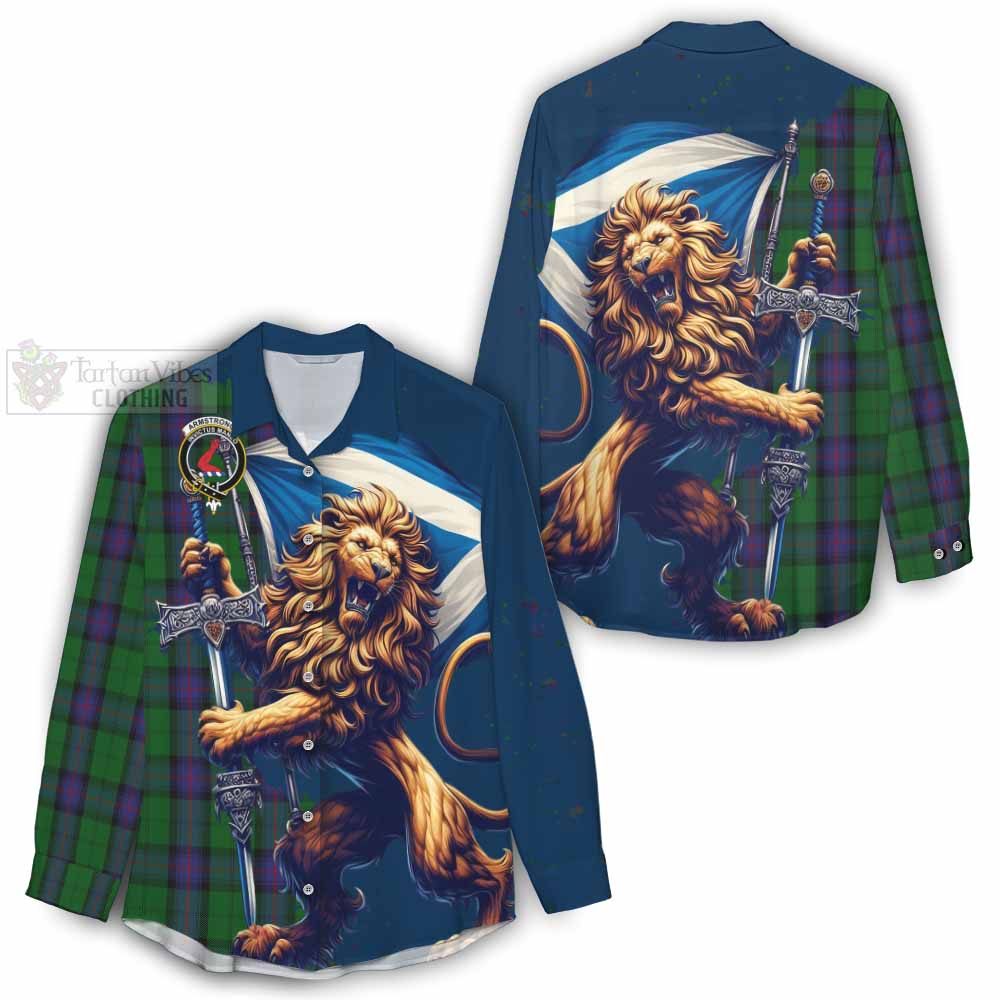 Tartan Vibes Clothing Armstrong Tartan Family Crest Women's Casual Shirt with Scottish Majestic Lion