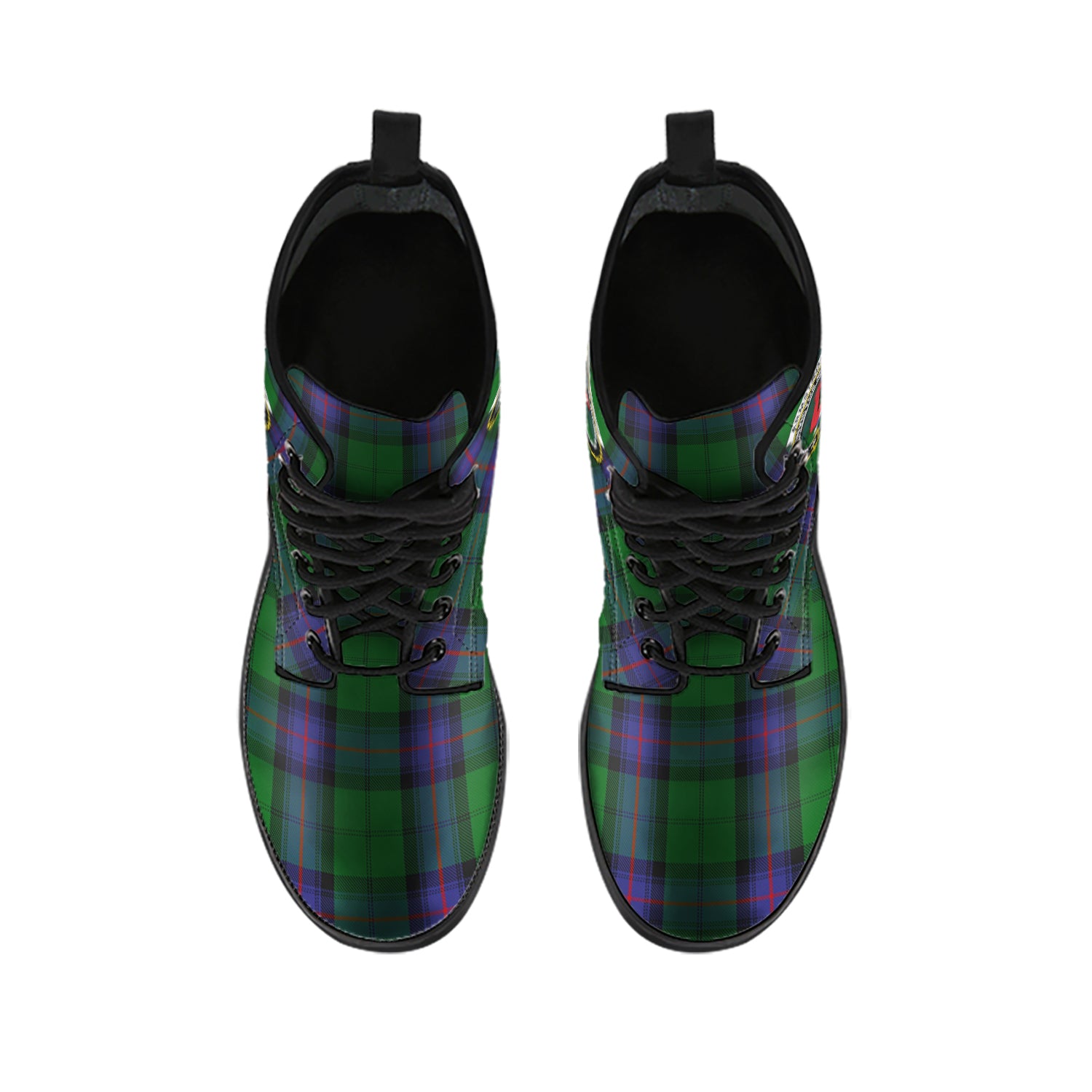 Armstrong Tartan Leather Boots with Family Crest - Tartanvibesclothing