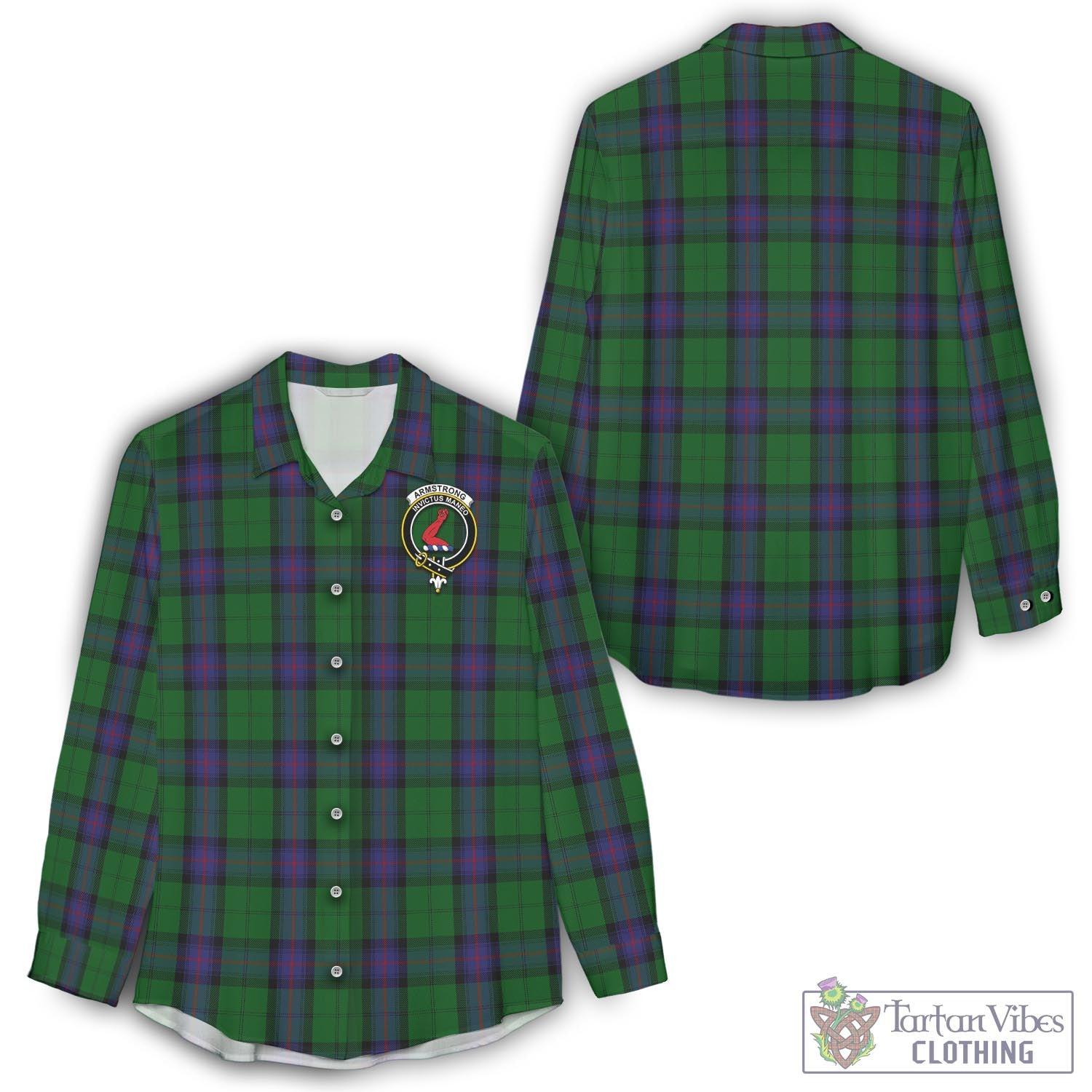 Tartan Vibes Clothing Armstrong Tartan Womens Casual Shirt with Family Crest