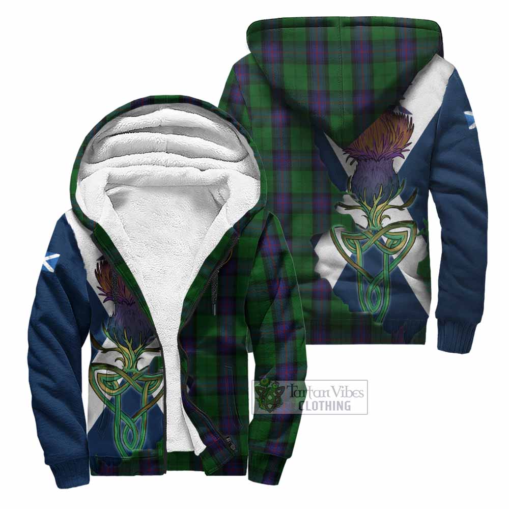 Tartan Vibes Clothing Armstrong Tartan Family Crest Sherpa Hoodie Scottish Thistle Celtic Inspired