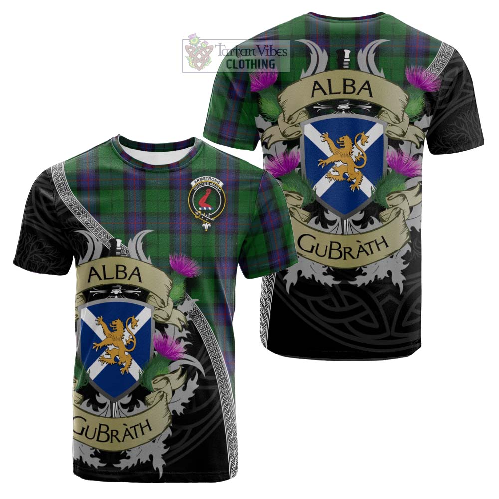 Tartan Vibes Clothing Armstrong Tartan Family Crest Cotton T-shirt Lion Rampant Royal Thistle Shield Celtic Inspired
