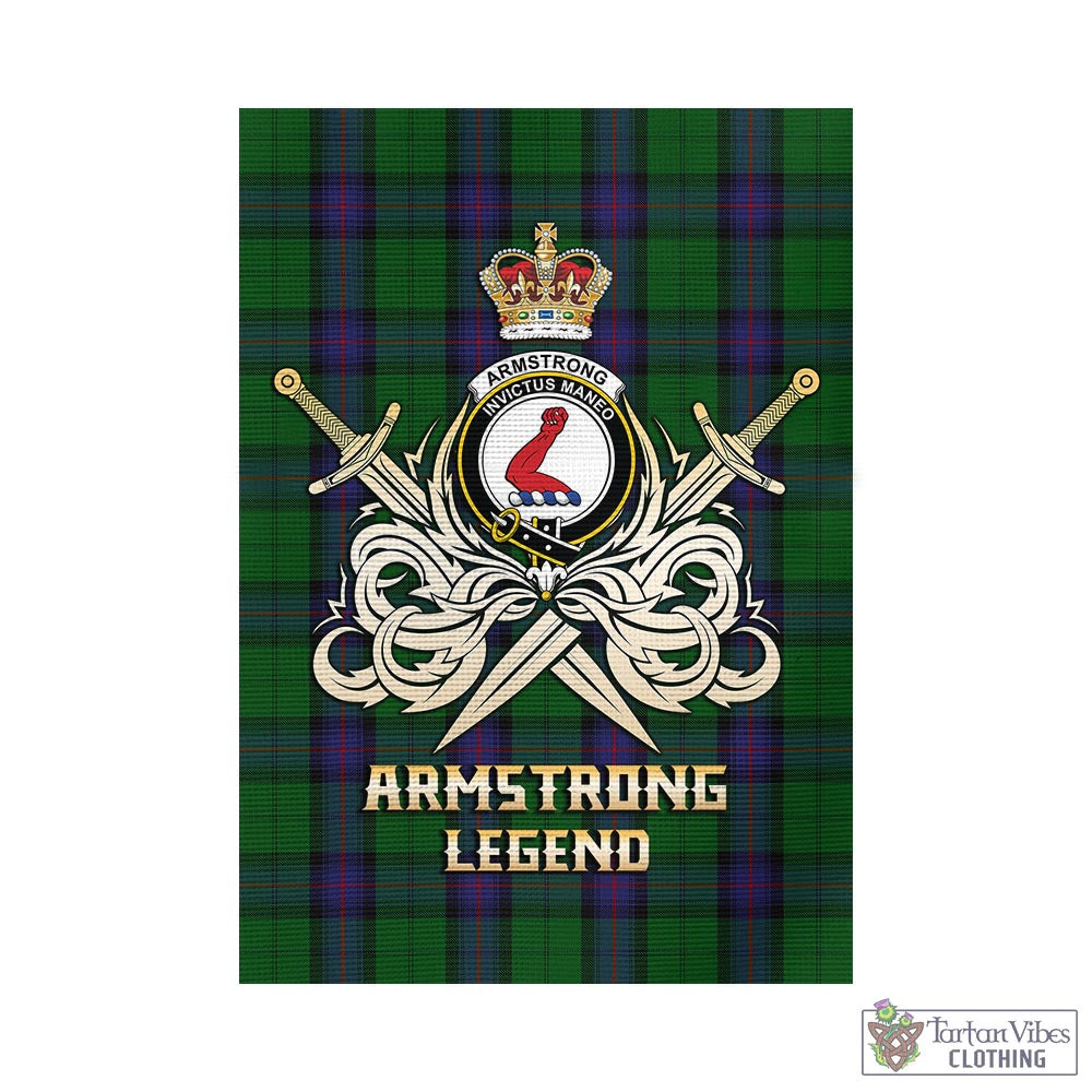 Tartan Vibes Clothing Armstrong Tartan Flag with Clan Crest and the Golden Sword of Courageous Legacy