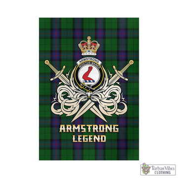 Armstrong Tartan Garden Flag with Clan Crest and the Golden Sword of Courageous Legacy