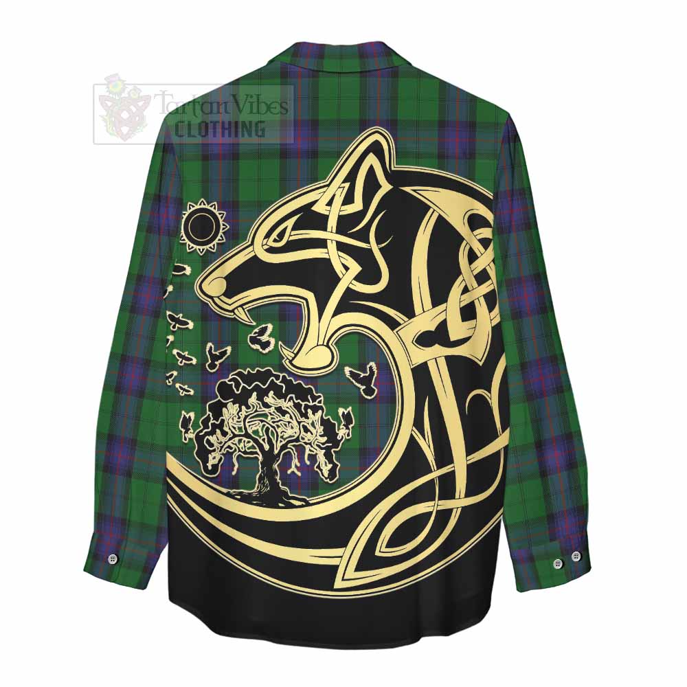 Tartan Vibes Clothing Armstrong Tartan Women's Casual Shirt with Family Crest Celtic Wolf Style