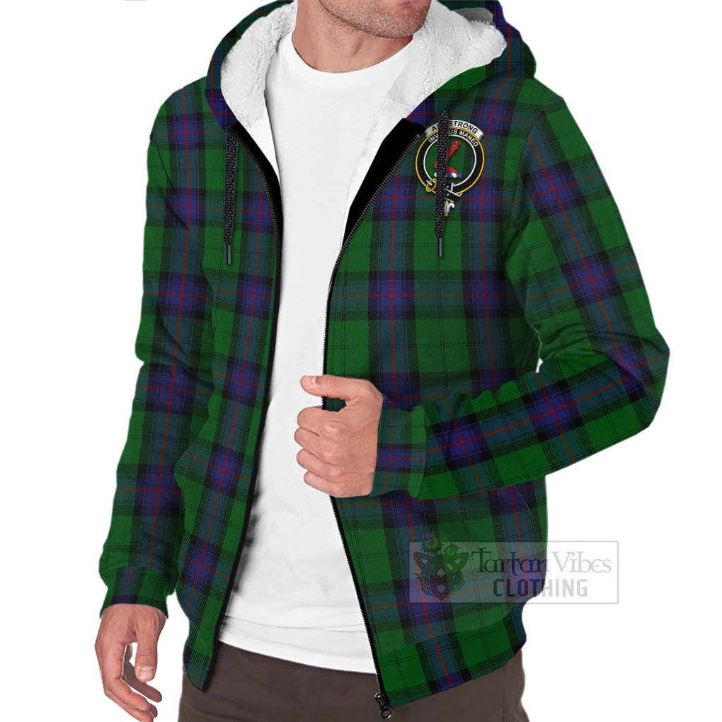Tartan Vibes Clothing Armstrong Tartan Sherpa Hoodie with Family Crest Celtic Skull Style